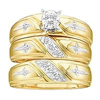 His & Her 14k Gold Fn 0.15 ct Round Cut Diamond Trio Christian Wedding Ring Set