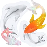 Goldfish Epoxy Resin Silicone Molds Koi Fish Jewelry Making Supplies, Fondant Cake Decorating Chocolate Candy Baking Tools, Cement Concrete Polymer Clay Crafting Kits, Large and Small Carp 2-Bundle