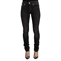 Chic Black Washed Slim Fit Mid Waist Women's Jeans