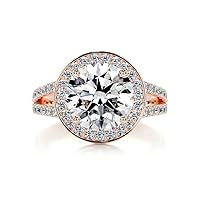 Solid Gold Handmade Engagement Rings 3 CT Round Cut Moissanite Diamond Halo Bridal Wedding Rings for Anniversary Propose Gifts (14K Solid Rose Gold)