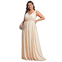 Ever-Pretty Plus Women's V Neck Sleeveless A Line Glitter Plus Size Maxi Prom Dress 02096-DA