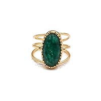 Gift For Her | Green Aventurine Handmade Oval Shape Gemstone Ring | Gold Plated Adjustable Ring | Jewelry 1061 12F
