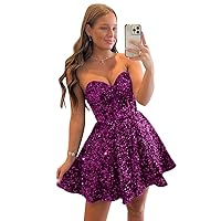 Sequin Short Homecoming Dresses for Teens Sparkly A Line Prom Dress Tight Cocktail Dresses Evening Gown with Pocket