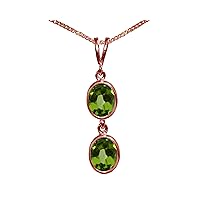 Beautiful Jewellery Company BJC® Solid 9ct Rose Gold Natural Peridot Double Drop Oval Gemstone Pendant 3.00ct & 9ct Rose Gold Curb Necklace Chain