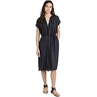 Vince Women's S/S Drapey Stripe Shirred Dress, Coastal/Sandshell, 3X