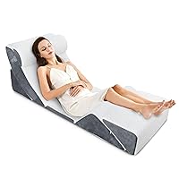 RELIANCER 6pcs Orthopedic Bed Wedge Pillow Set，Post Surgery 40D Memory Foam w/Adjustable Leg Elevation & Back Support Pillows，be Helpful for Sleep，Pregnancy，Back, Neck，Lumbar，and Leg Pain