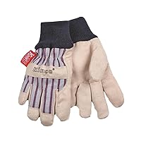 Kinco - Kid's Lined Premium Pigskin Leather Work and Ski Gloves, Heatkeep Thermal Insulation, Otto Striped Canvas, Fitted Knit Wrist, (Style No. 1927KW)