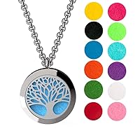 Wild Essentials Tree of Life Essential Oil Diffuser Necklace, Stainless Steel Locket Pendant with 24 inch Chain, 12 Color Refill Pads, Customizable Color Changing Perfume Jewelry for Aromatherapy