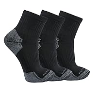 Carhartt Men's Midweight Cotton Blend Quarter Sock 3 Pack, Black, X-Large
