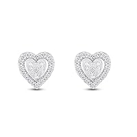 14K Gold Over Sterling Silver Round Shape Natural Diamond Two Tone Heart Stud Earrings (0.1 Cttw, I2-I3 Clarity)