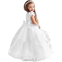 lace Tulle Flower Girl Dresses for Wedding Pageant Ball Gown Dresses with Bow-Knot