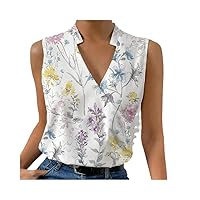 Sexy Office Lady Sleeveless Tops Women Neck Vest Blouse Summer Casual Loose Floral Print Shirt Pullover
