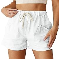 Women Workout Shorts, High Waist Lace-Up Pocket Shorts, Casual Summer Shorts for Womens Solid Running Track Shorts