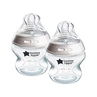 Tommee Tippee Closer to Nature Baby Bottles, Extra Slow Flow Breast-Like Nipple with Anti-Colic Valve (5oz, 2 Count)
