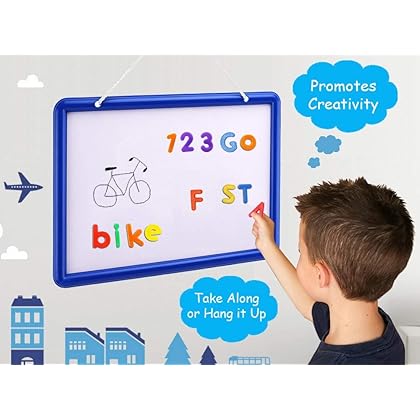 Kid’s Dry Erase Board and Magnet Set – 109 Piece Magnetic Letters, Numbers, and Symbols for Fun Educational Learning – Hanging Whiteboard for Home, Preschool, Kindergarten – by EduKids
