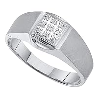 10kt White Gold Mens Round Diamond Brushed Cluster Ring .03 Cttw