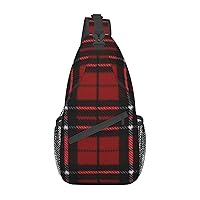 Red And Black Plaid Print Crossbody Sling Backpack Sling Bag Travel Hiking Chest Bag Daypack