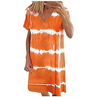 Womens Dresses Fall 2023 Plus Size Casual Pullover V-Neck Fashion Tie Dyed Short Sleeve Knee Length Dress