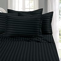Elegant Comfort Best, Softest, Coziest 6-Piece Sheet Sets! - 1500 Premier Hotel Quality Luxurious Wrinkle Resistant 6-Piece Damask Stripe Bed Sheet Set, Queen Black