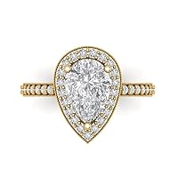 Clara Pucci 2.01 ct Pear Cut Solitaire Halo Stunning Moissanite Engagement Promise Anniversary Bridal Ring 14k Yellow Gold