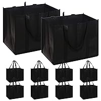 DIOMMELL Set of 10 Reusable Grocery Bags Extra Large Foldable Heavy Duty Shopping Tote Produce Bag with Reinforced Handles, Black