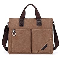 Men's Messenger Bag Vintage Briefcase Shoulder Bag Waxed Canvas Leather Computer Laptop Bag Waterproof Business Satchel Bag Brown