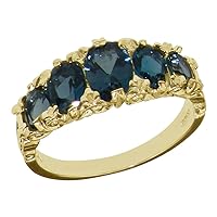 14k Yellow Gold Real Genuine London Blue Topaz Womens Band Ring