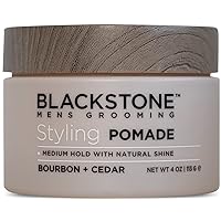 Blackstone Men's Grooming Hair Styling Pomade - Medium Hold with Natural Shine | Paraben & Cruelty | Made in USA, Bourbon + Cedar (4 oz)