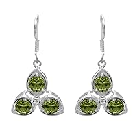 Multi Choice Round Shape Gemstone 925 Sterling Silver Trio Design Dangle Drop Earring Gift For her