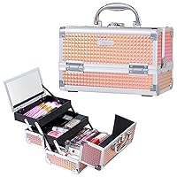Makeup Box Cosmetic Train Case Jewelry Organizer Lockable with Keys and Mirror 2-Tier Tray Portable Carrying with Handle Travel Storage Box