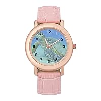 Ocean Sea Turtle Fashion Leather Strap Women's Watches Easy Read Quartz Wrist Watch Gift for Ladies