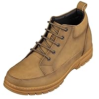 TOTO Men's Invisible Height Increasing Elevator Shoes - Premium Leather Lace-up Hiking-Style Boots - 2.8 Inches Taller