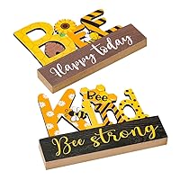 BESTOYARD 2pcs Honey Bee Wooden Table Signs Farmhouse Bee Tiered Tray Sign Spring Summer Rustic Wooden Table Centerpiece Sign for Home Party Decor