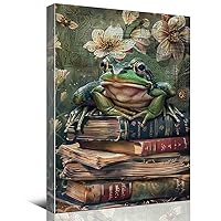 Vintage Frog Flower Books Print,Green Toad Witch Bookstore Poster,Gothic Painting,canvas art wall,16