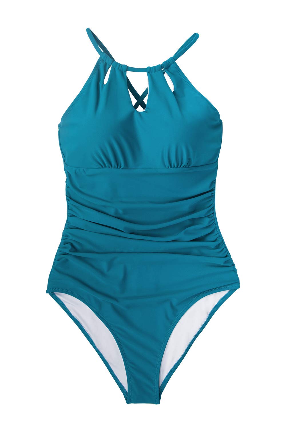 CUPSHE Women's One Piece Swimsuit High Neck Tummy Control Swimwear Bathing Suit Gulf Breeze White Sleeveless Tassel Hem Cover Up