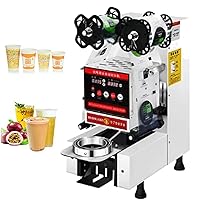 Fully Automatic Cup Sealing Machine 350W Electric Bubble Tea Cup Sealer Automatic Milk Tea Coffee Cup Sealing Machine 400-500 Cups/Hour, Digital Control Panel, for Tea, Coffee (Color : White, Size :