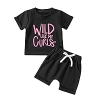 VISGOGO Toddler Baby Girl Summer Clothes Outfits Set Wild Like My Curls Short Sleeve Letters T-shirt Tops with Shorts