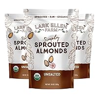 Lark Ellen Farm Raw Almonds, Sprouted Unsalted, Steam Pasteurized, Certified USDA Organic, Gluten-Free Whole Shelled California Premium Nuts (10 oz, 3 Pack)