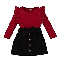 Kupretty Toddler Baby Girl Fall Winter Clothes Turtleneck Solid Knit Pullover Tops Plaid Button Mini Skirts Set Outfits