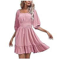 Dresses for Women 2024, Women's Trendy Ruffle Edge Square Neck Tie Up Short Dress Spring, S, XL