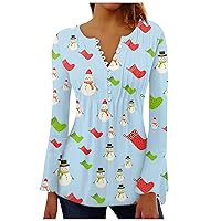 Women's Flannel Shirts Long Sleeve Bell Button Collar Christmas Print Basics Slim Top T-Shirt, S-3XL