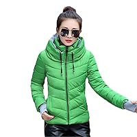 Andongnywell Women's Winter Parka Jacket Warm Stand Collar Cotton Quilted Down Coat Short Jacket Lightweight Coats (Green,X-Large)