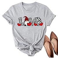 Women Valentine's Day Love Heart-Shaped Printed T Shirt Cute Graphic Tops Tee Gifts for Her Spring Shirt
