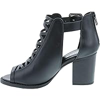 Soda ARAN ~ Women Open Toe Crisscross Straps Back Zipper High Heel Fashion Sandal with Adjustable Ankle Strap
