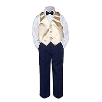 4pc Baby Toddler Boy Teen Formal Suit NAVY Pants Shirt Vest Bow tie Set SM-4T