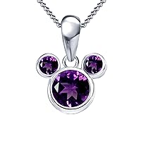 14k White Gold Plated 925 Silver Birthstone Mickey Mouse Pendant Necklace 18