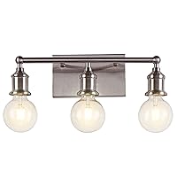 3-Light Vanity Light Fixture, Modern Brushed Nickel Wall Sconce Light Fixture, Industrial Bathroom Vanity Wall Lighting for Mirror, E26 Base Indoor Wall Lamps for Hallway(Bulb Not Included)