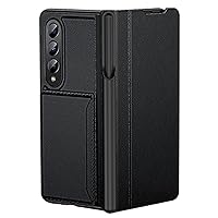 ZIFENGXUAN-Wallet Case for Samsung Galaxy Z Fold 5, Leather Fully Wrapped Elegant Magnetic Closure Case with Pen Holder and Kickstand (Fold 5,Black)