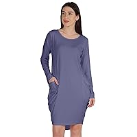 Long Sleeve Midi Tshirt Dress with Pockets Plus Size High Low Baggy Jersey Dress