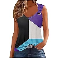 Tank Top for Women Summer Casual Sleeveless Notched Neck Blouse Cute Novelty Graphic Shirts